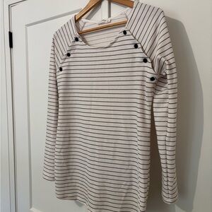 Maternity Top - Cream and Black Striped, Button-Detail for breastfeeding